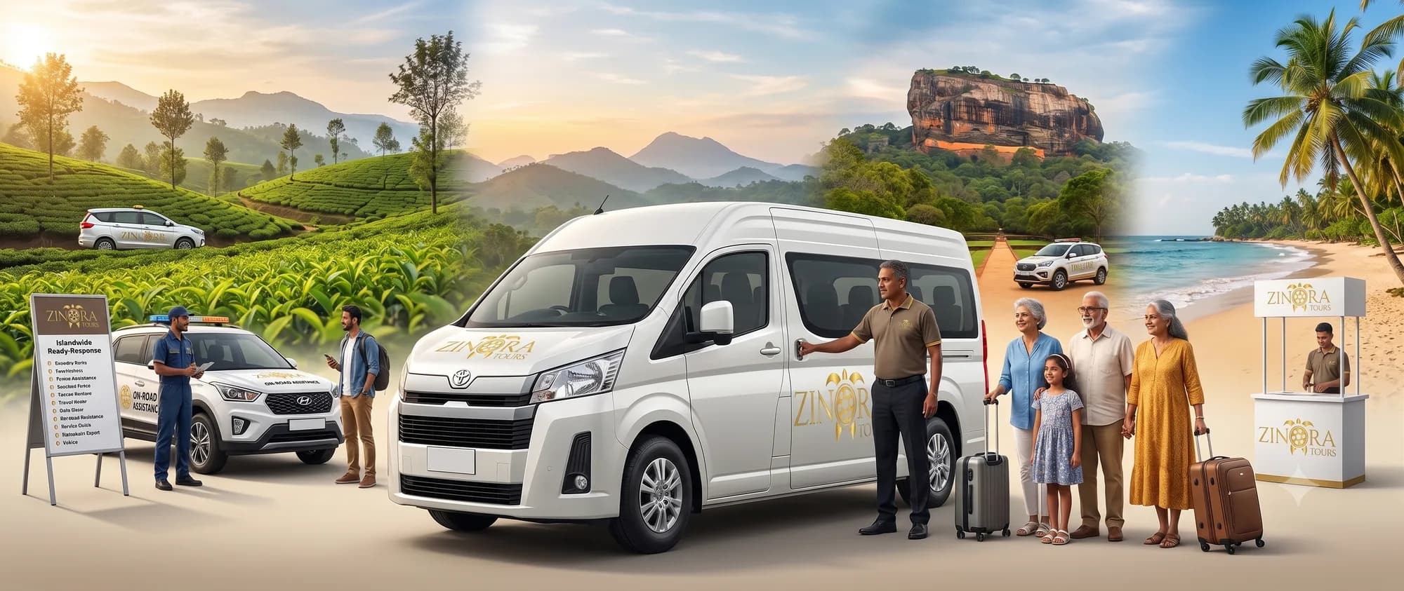 Zinora Tours vehicles and drivers ready across tea country, cultural sites, and the coast